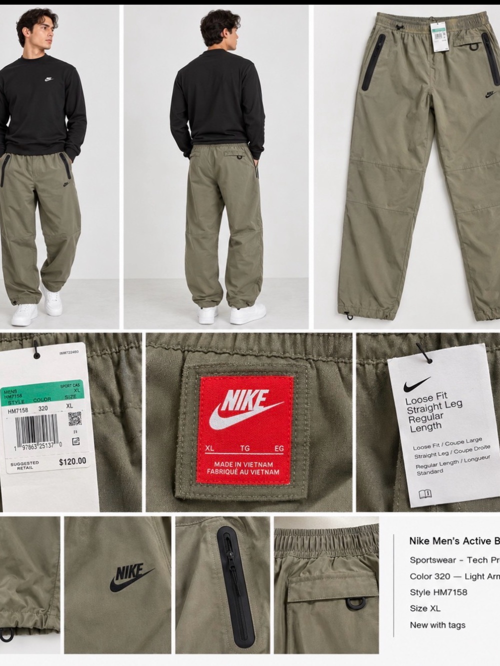 Nike Men's Loose Fit Cargo Pants — Olive